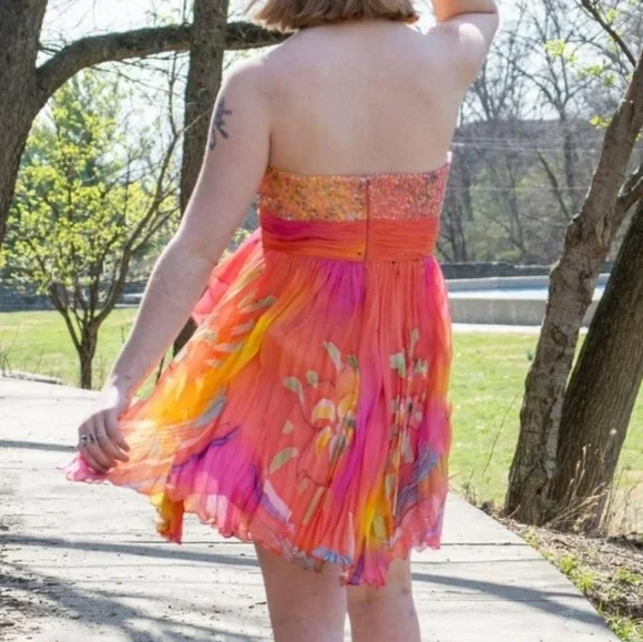 BG Haute Silk Watercolor Sequin StraplessDress